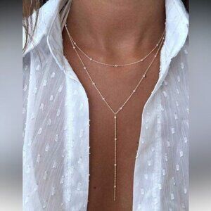 Silver Beaded y shape Necklace A1384